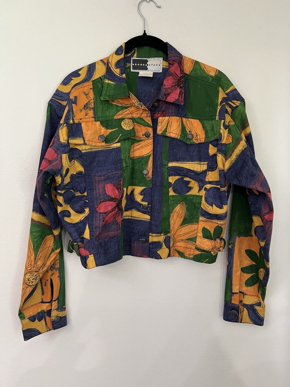 Rhonda Stark Vintage 90s Floral Denim Style cropped jacket Small Southwestern